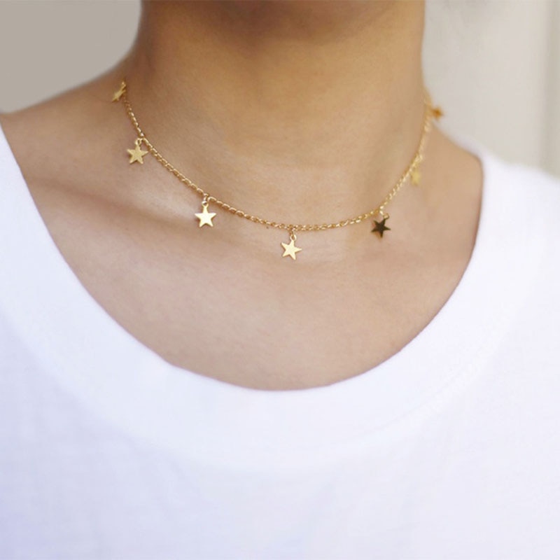 Roestvrij Staal Goud Zilver Kleur 7 Ster Choker Ketting Voor Vrouwen Dainty Star Ketting Statement Sieraden