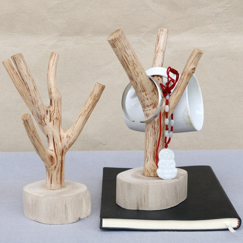 Tree Shape Solid Wood Coffee Tea Cup Drain Storage Holder Stand Home Kitchen Mug Jewelry Hanging Display Rack