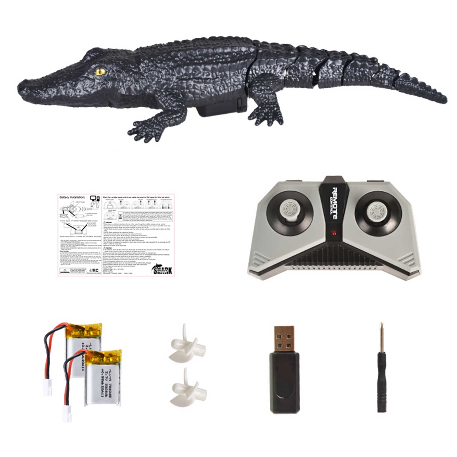 2.4G RC Crocodile Boat Underwater Animal Toys Waterproof Realistic Swing Tail Electric Crocodile RC Boat Toy Pond Poo Decor: with 2pc battery