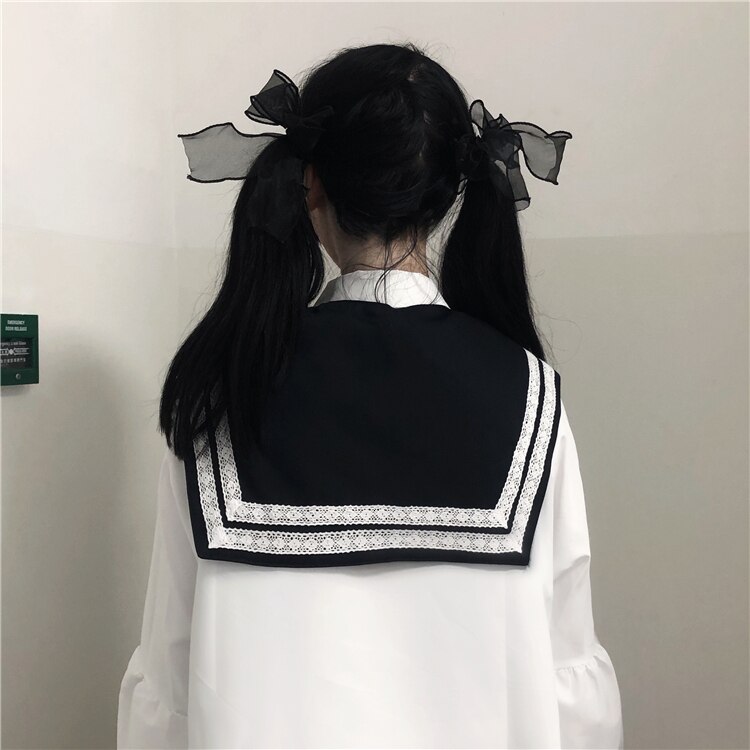 Japanese Cute Stripes Navy Collar Lace Up Girl Tie