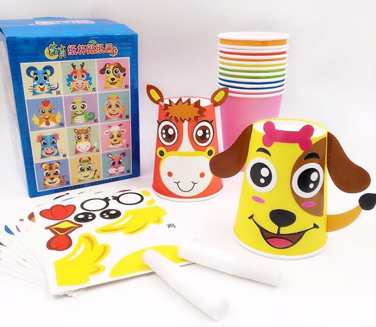 12Pcs 3D Diy Handgemaakte Papier Cup Sticker Materiaal Kit Set Kindergaeten School Art Craft Educatief Speelgoed Kinderen Handgemaakte Speelgoed ddj