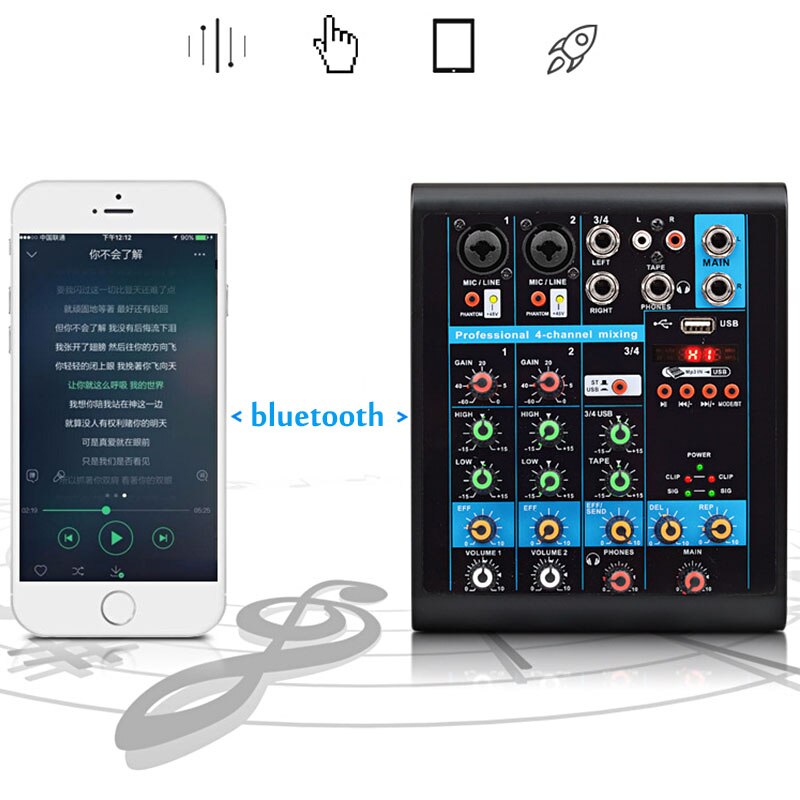 Mini Draagbare Audio Mixer Met Usb Dj Sound Mixing Console MP3 Jack 4 Channel Karaoke 48V Versterker Voor Karaoke ktv Match Party
