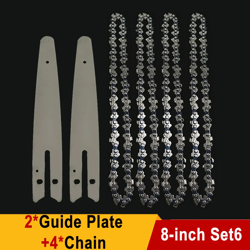 Sierra eléctrica de 8 pulgadas, 1/4 "P, 45 nudos, 22 cuchillos, cadenas de motosierra, hoja de sierra de registro, accesorios de cadena de sierra de cadena para podar, corte de madera: Negro