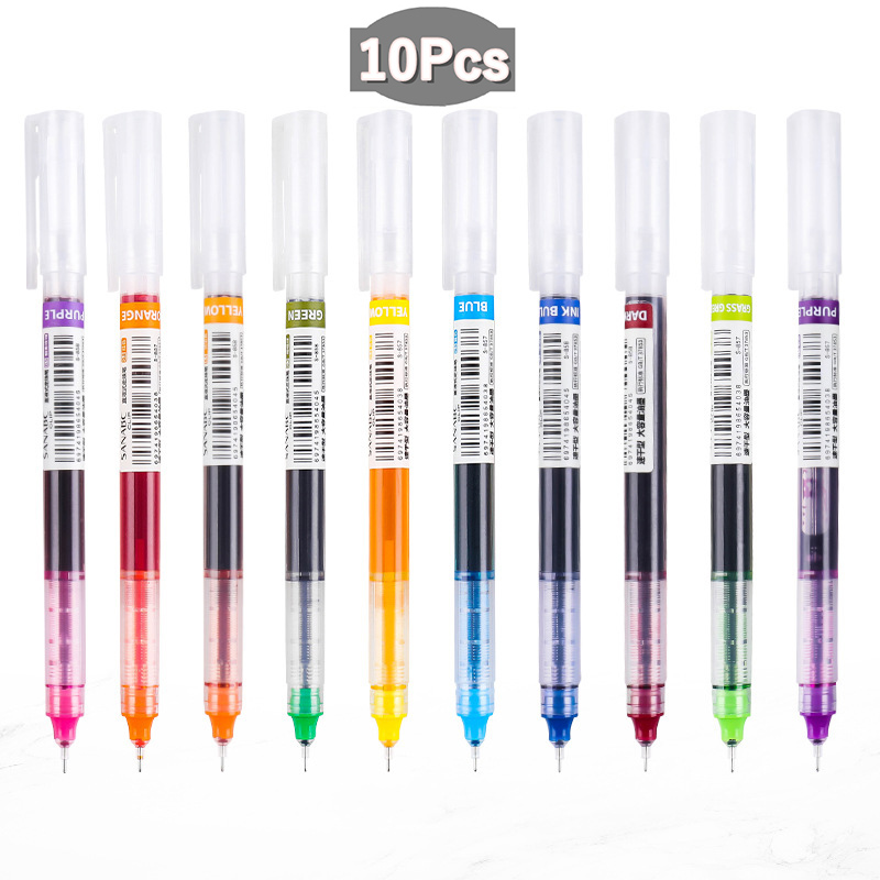 Bolígrafo de Gel líquido recto de 10 colores, bolígrafos de Gel coloridos de gran capacidad de secado rápido, bolígrafos Rollerball de 0,5mm, papelería para escuela y oficina: Blanco