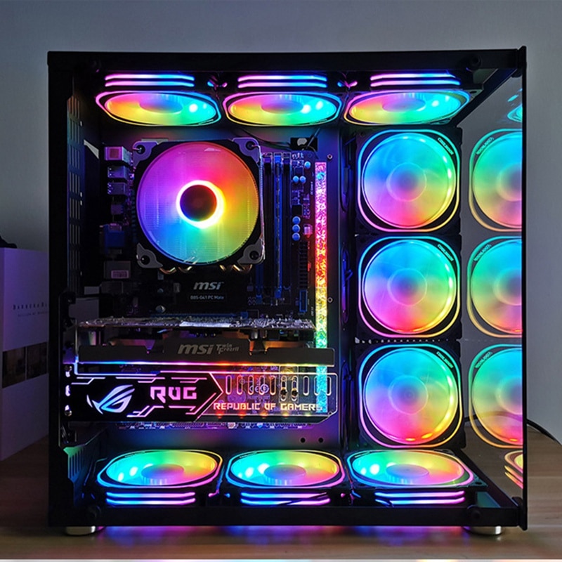 Coolmoon 120mm juster rgb computer sag pc kølevifte stille blæserblad med ir fjernbetjening computer køler cpu sag blæser (5 stk): Default Title
