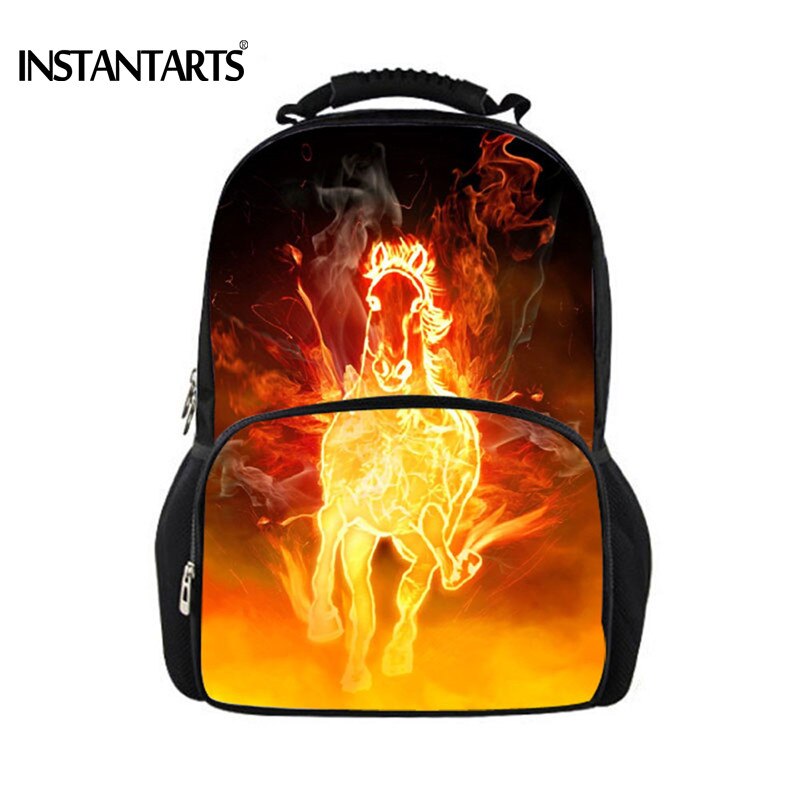 INSTANTARTS Cool Crazy Horse Men Felt Backpacks Travel Laptop Bagpack for Teenager Boys 3D Animal Printing Backpack Man Mochilas: S044A