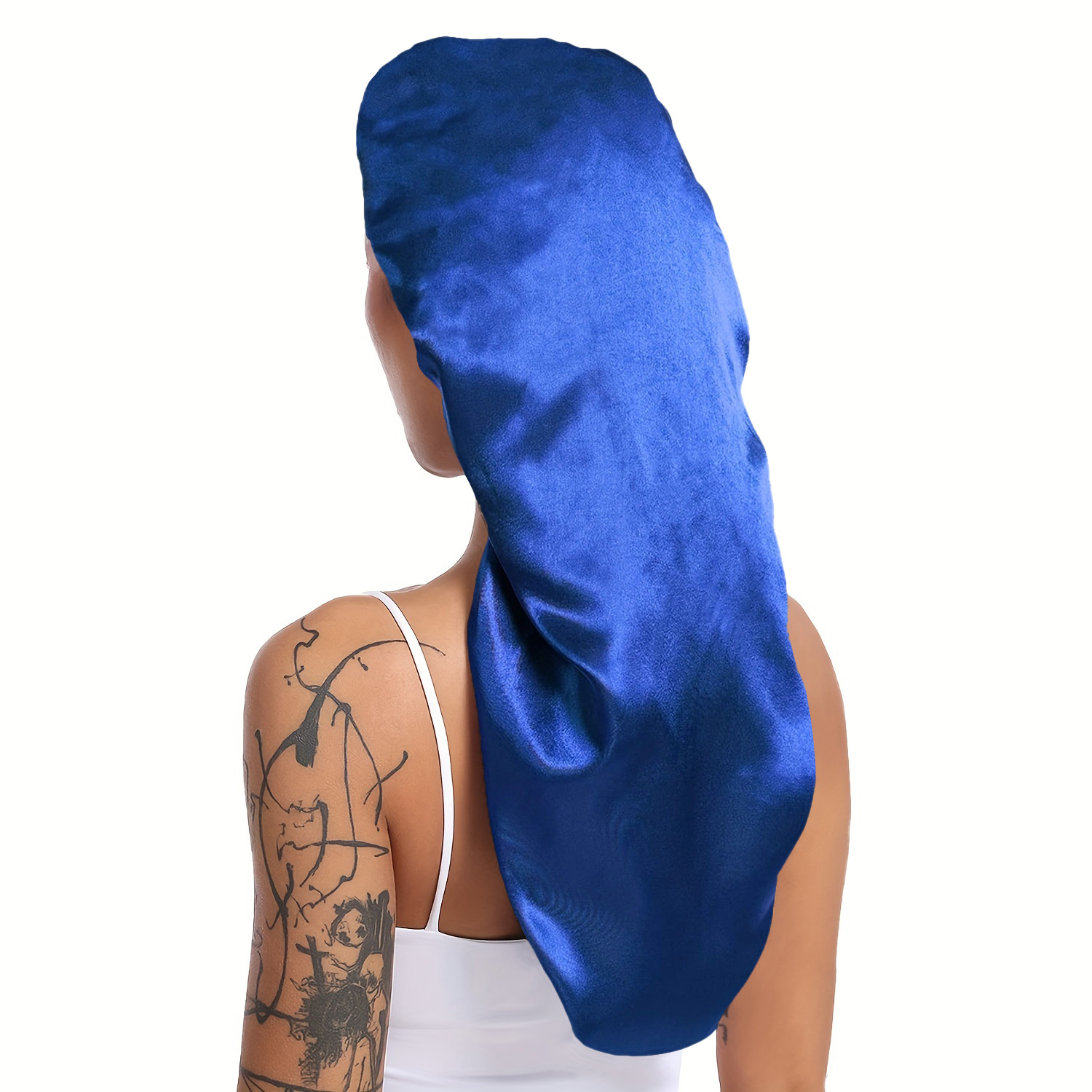 1 Stück lange, seidige Schlafhaube für glattes, lockiges Haar, extra große Haarhauben für Dreadlocks und Zöpfe, Satin--Schlafmützen für sterben Nacht: königlich Blau