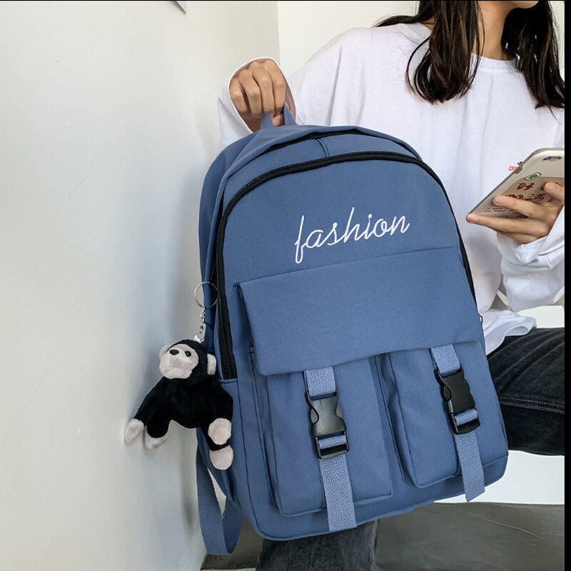 Mochila escolar para chica adolescente, bolso de libro de nailon azul, mochila para estudiantes, a la , novedad de