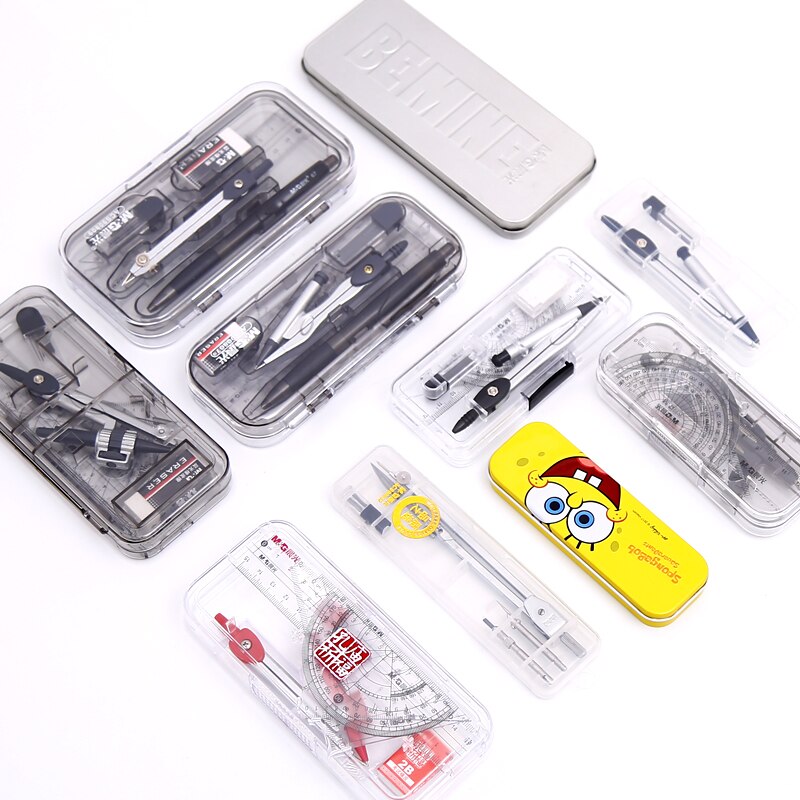 M&G 7-8 Pcs/set Math Set Protractor Drawing Triangle Eraser Pencil Compasses Box Math Ruler for Students School Supplies