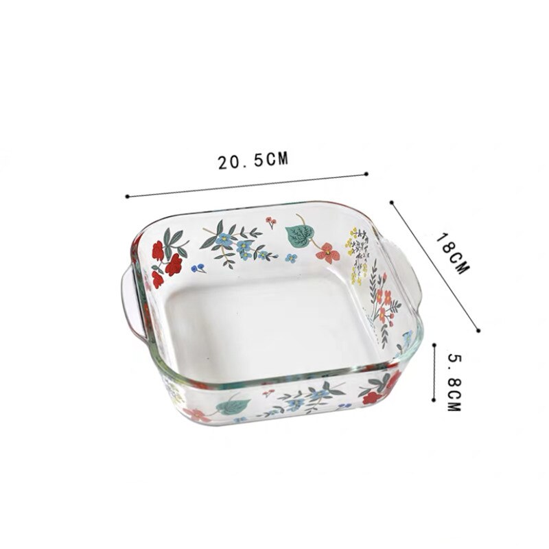 Assiette de cuisson en verre résistant à la chaleur, assiette à dîner ménagère, transparente, salade florale, bol à légumes, four, plat à Dessert, vaisselle: D