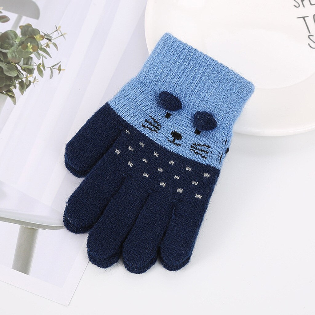 3-7Jahre freundlicher Winter Katze Druck Handschuhe freundlicher freundlicher Jungen Mädchen Winter Niedlichen Karikatur Ebene Warme Gestrickte Handschuhe Перчатки Хлопковые: A