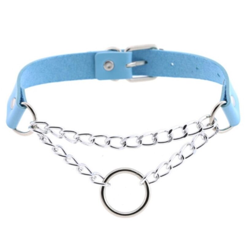 Punk choker collar for women necklace Goth Silver color chain leather choker collar women chocker girls emo jewelry: Light blue