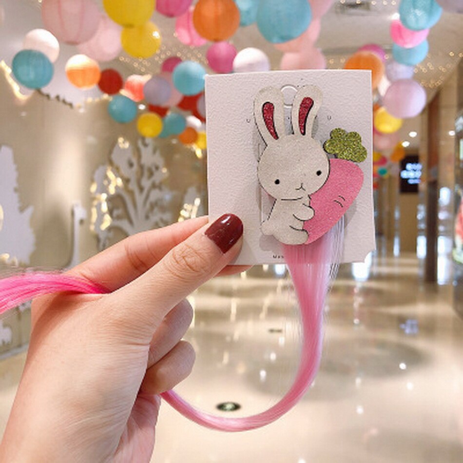 Kawaii licorne perruque ruban épingles à cheveux bebe filles mignon faux cheveux torsion meche a tresse décoration enfants bonbons barre pince à cheveux enfants bandeau accesoire