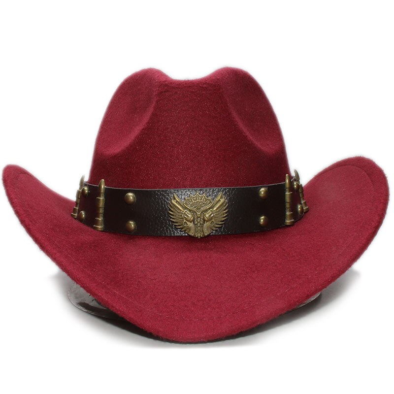 Volwassen wollen fedora's hoeden met leren riem herfst en winter mannen en vrouwen wollen cowboyhoeden grote bolhoed met rand een -152