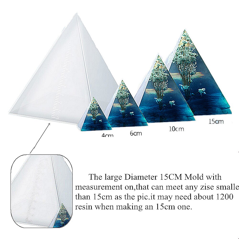 Dia .15cm pyramide store harpiks forme til diy smykker gør harpiks orgone pyramide orgonite smykker silikone forme gør værktøjer