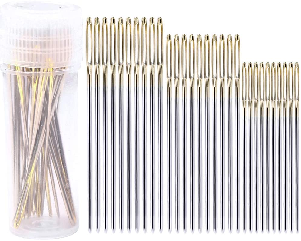 Jiwuo 100pcs Cross Stitch Embroidery Needles 22# 24# 26# Large Eye Hand Sewing Needles With Threader Home DIY Sewing Tool