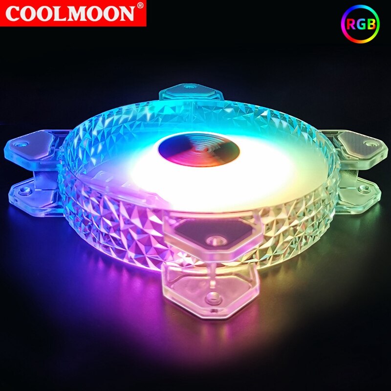 COOLMOON Crystal Diamond juegos RGB, 12cm Silent Long-Life RGB caja emisor de luz juego de ventiladores de enfriamiento para PC