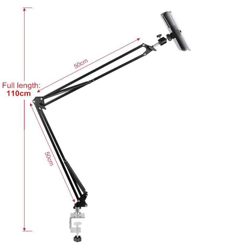 Verstellbarer bett-tablet-ständer mit 110cm langen armen, universeller drehbarer tischhalter, freihändige handyhalterung: Schwarz