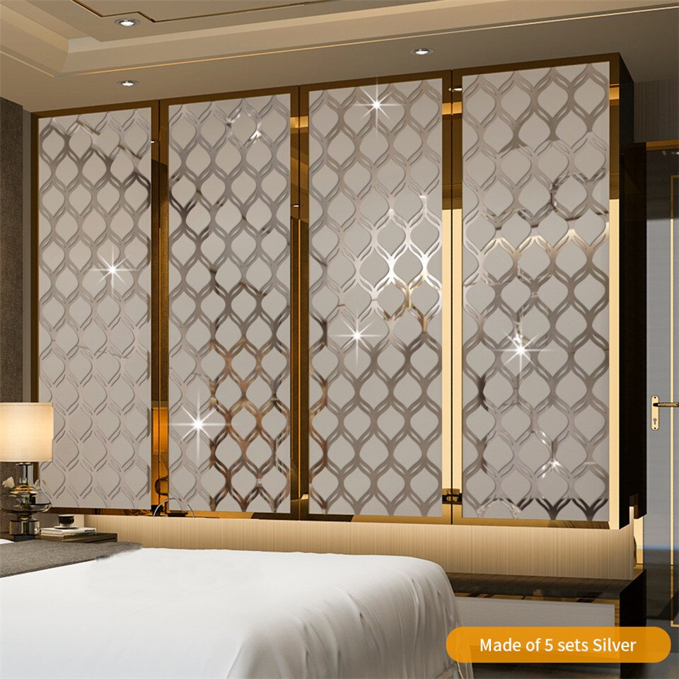 Pegatina de espejo de pared para decoración del hogar, papel tapiz de linterna de hueco para sala de estar, dormitorio, calcomanía de espejo acrílico, 12 unids/set por juego