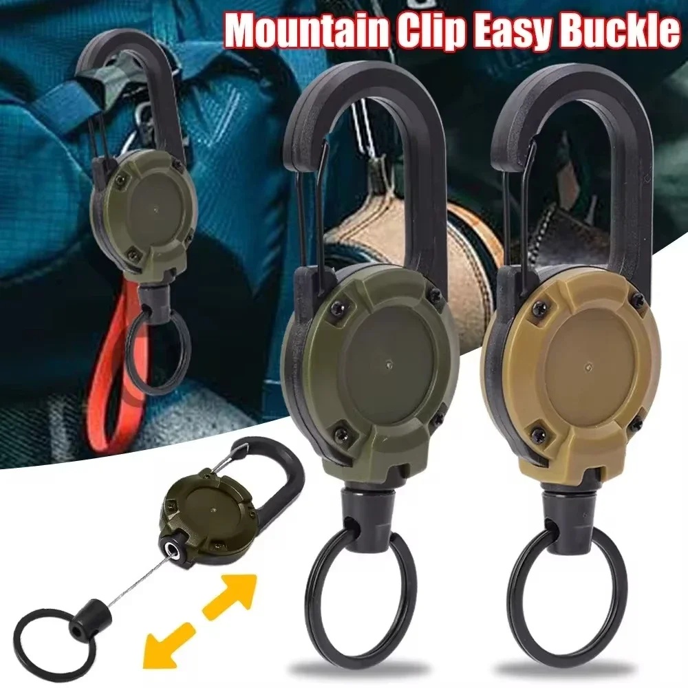 Intrekbare sleutelhanger, stevige ID-badgehouder met rolmechanisme, multitool sleutelhanger, badgehouder met 25,6 inch stalen intrekbaar koord en sleutelring