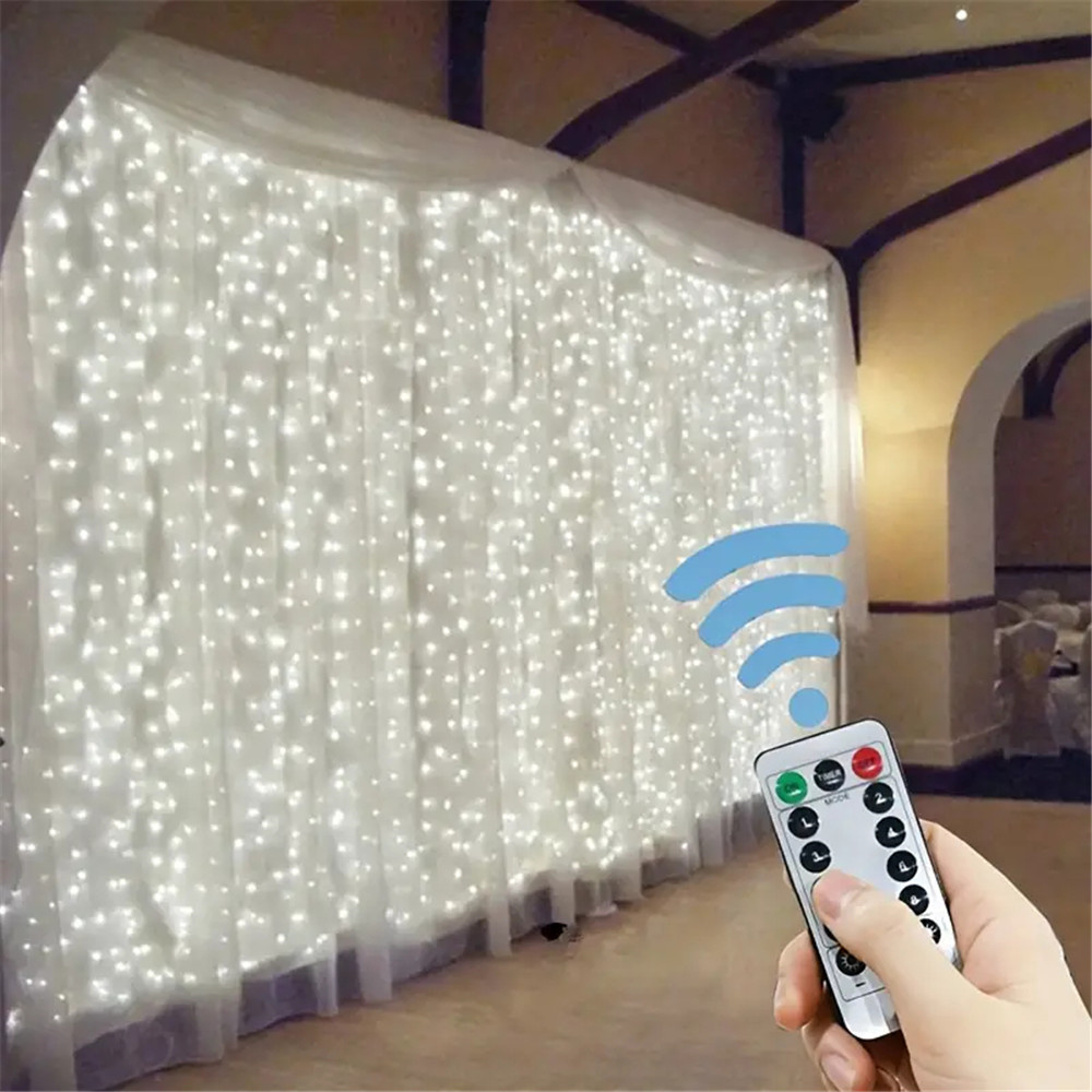Guirnalda de luces de cortina de 3M × 6/3/2/1M, alimentación USB con Control remoto, guirnaldas de luces LED, colgante de árbol de Navidad, decoraciones para el hogar y el dormitorio