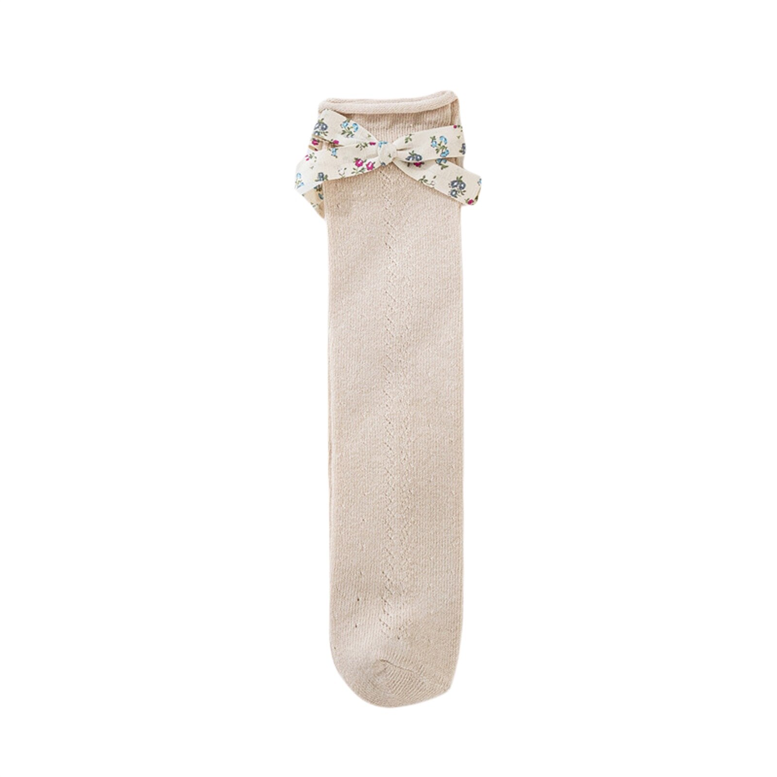 Peuter Baby Meisjes Kniekousen, Gekamd Katoen Mesh Hoge Sokken Met Bloemen Strik Decoratie Voor Kinderen, 5 Kleuren: Khaki