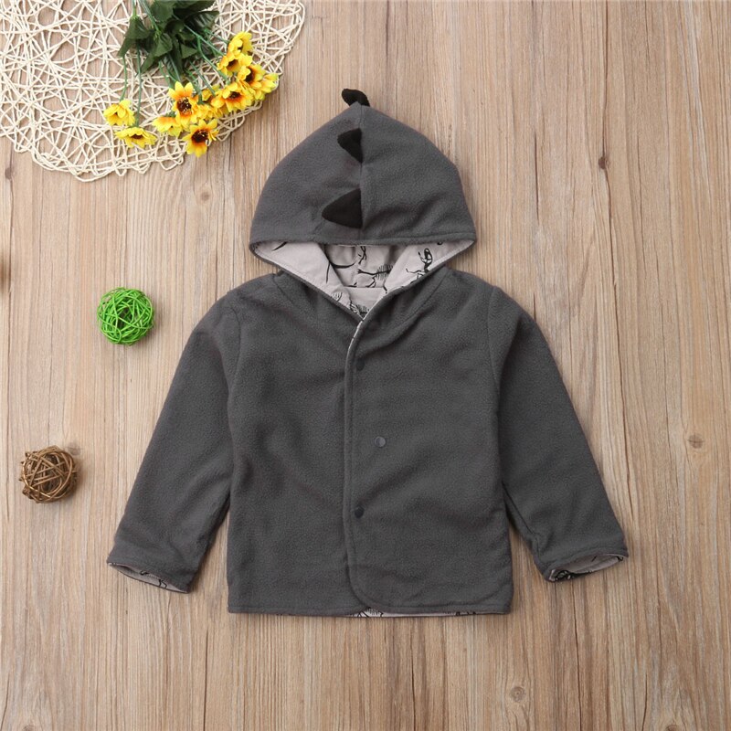 Toddler Baby 1-4Y Kids Boy Girl Infant Clothes Hooded Tops Warm Coat Autumn Winter Jacket Outfits Dinosaur Fossils Print Lining