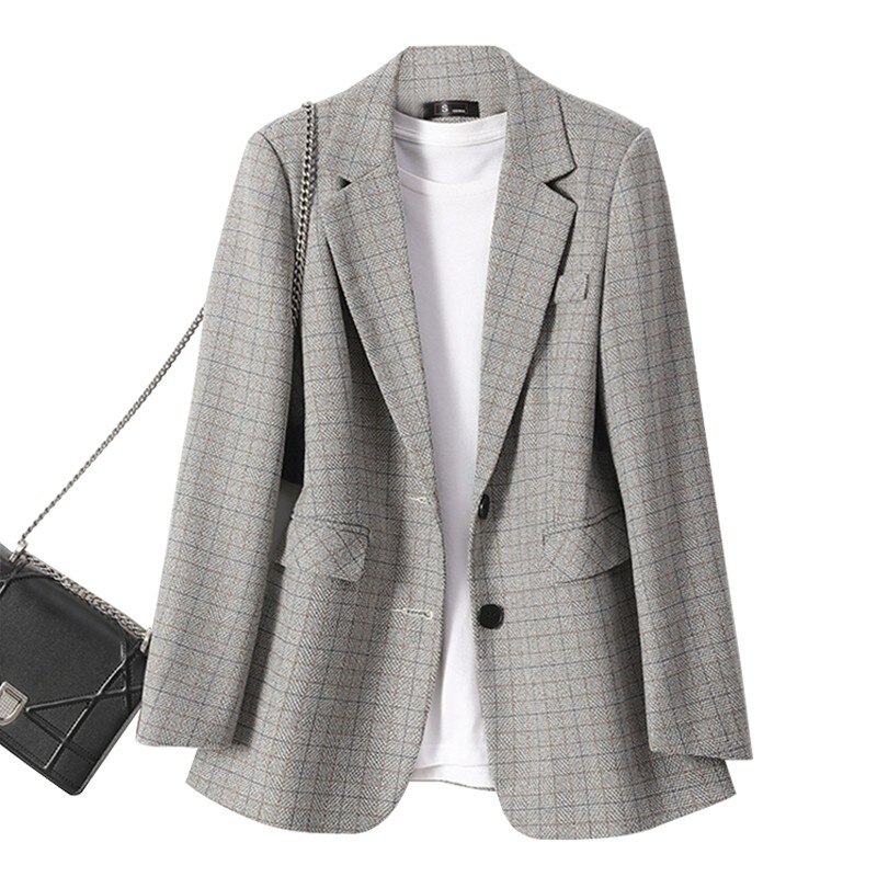 Lauri laki rutig kavaj dam kontorskläder långärmad kavaj kostym mujer vintage gitter plazer jacka plus size khaki