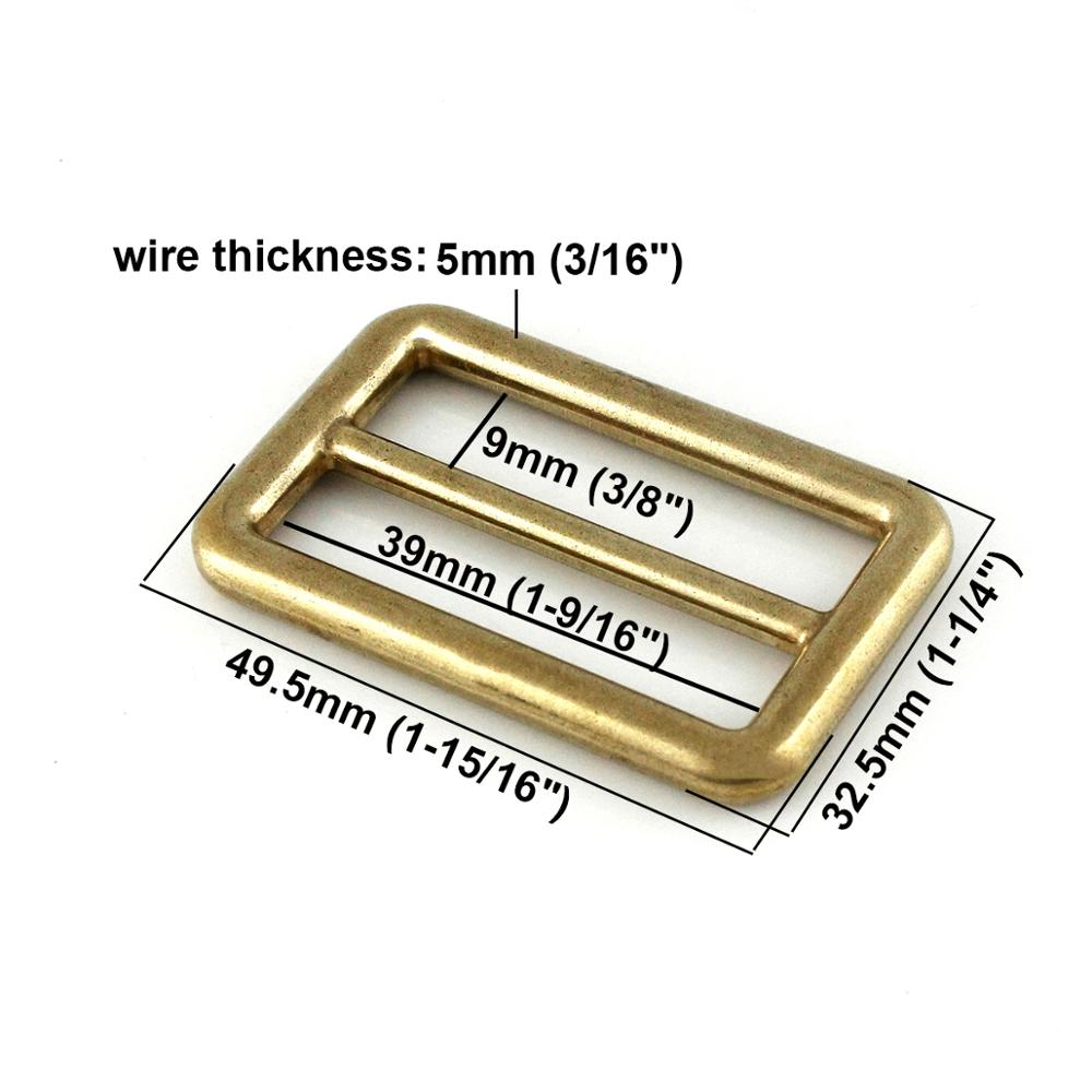 Solid Brass Rectangular Adjuster Buckle Cast Tri Glide Slide Backpack Strip webbing leather craft Bag Shoulder Strap Belt: 38mm