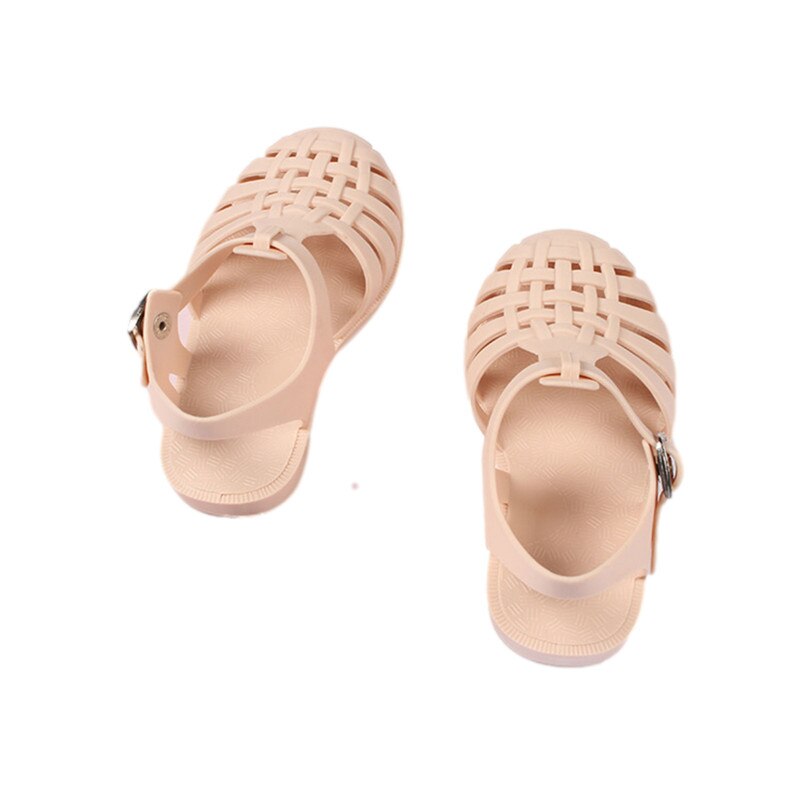 Sandales plates pour enfants, longueur intérieure 14.5cm-17.1cm, couleur unie, ajouré, chaussures de marche pour filles et garçons, chaussures décontractées d'été