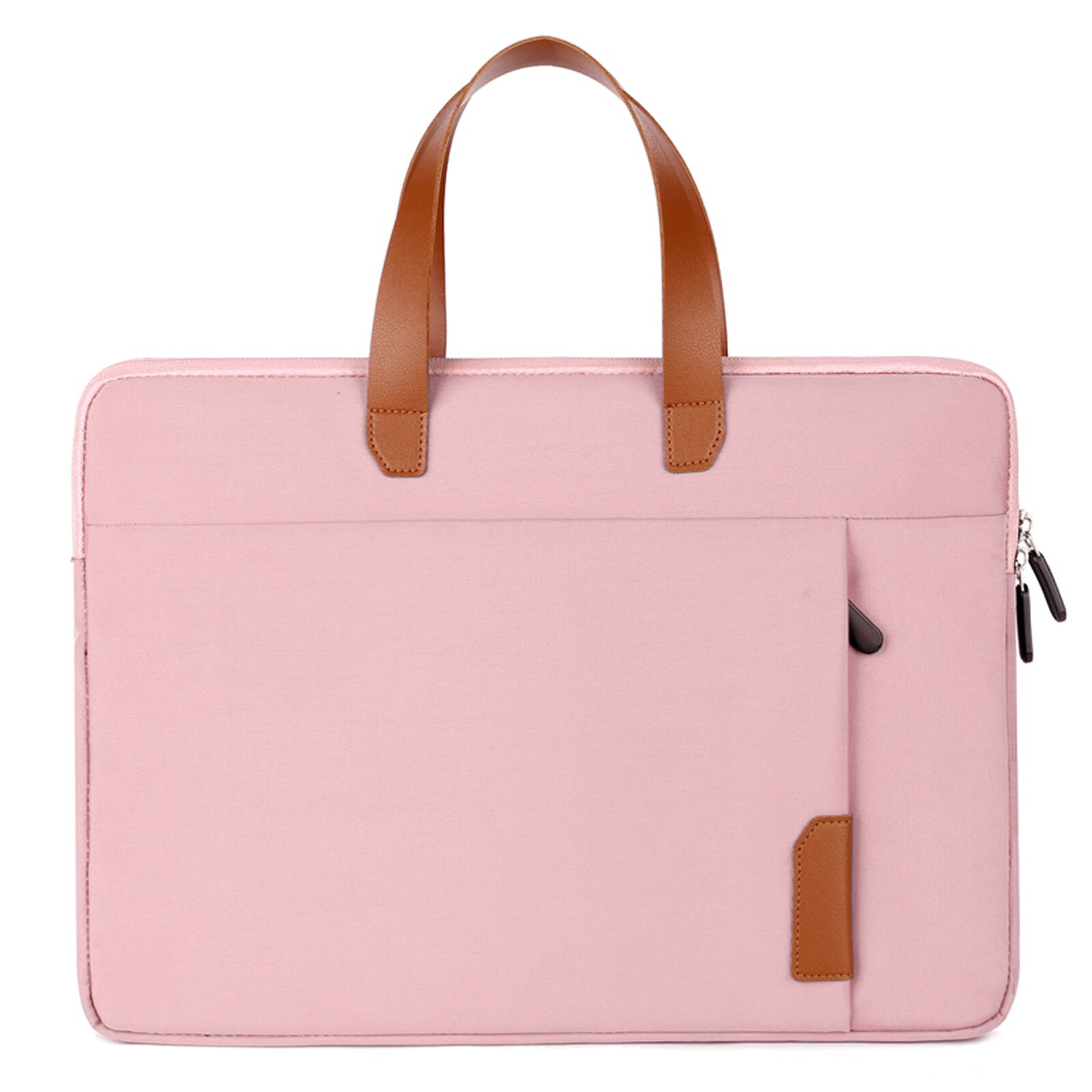 Portable Waterproof Oxford Cloth Laptop Bag Double Zippers Closure Anti-collision Handbag with Front Pocket 14 inch: Pink