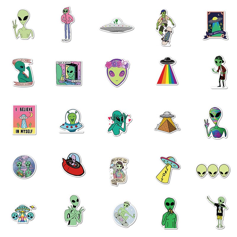 50 PCS Outer Space Stickers For Children Alien UFO Astronaut Ship Planet Sticker to Scrapbooking Skateboard Laptop Sticker