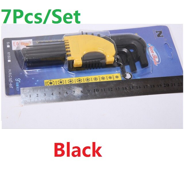 7Pcs/Set Stainless Steel Hexagon Wrench Spanner Hand Tool Triple Cross L Shape 90Degree Angle Long Arm Torx Star Repair Kit DIY: Black