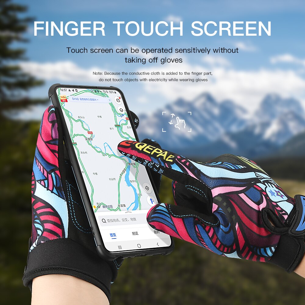 Guantes de ciclismo para hombre y mujer, manopla de dedo completo para bicicleta, pantalla a Color, a prueba de golpes, para motocicleta, guante cálido de invierno para deportes al aire libre