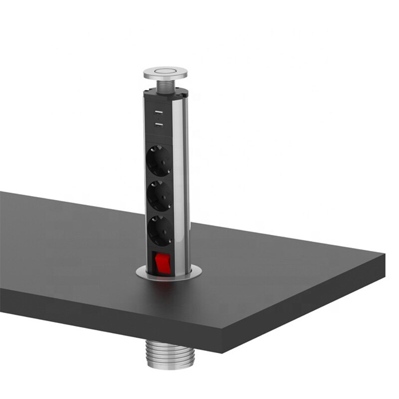 Kxn elektrisk bordplade pop-up stikkontakt eu standard forlængelse udtrækkelige køkkenstik med 2 usb opladerporte