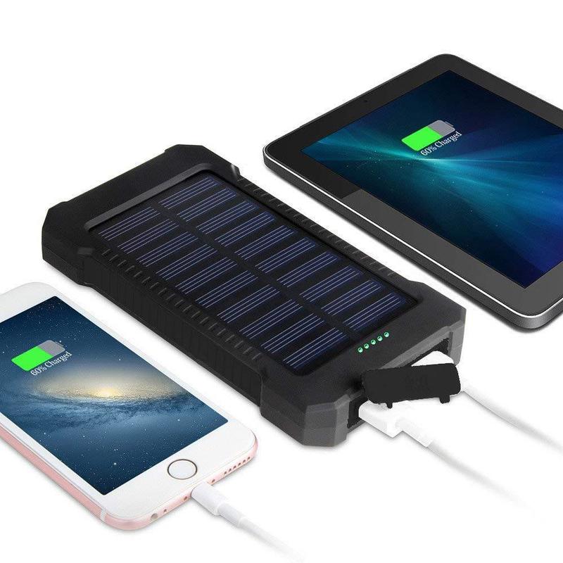 Solenergibank vandtæt 30000 mah solcelleoplader 2 usb-porte ekstern oplader powerbank til iphone redmi note 7 asus doogee lg