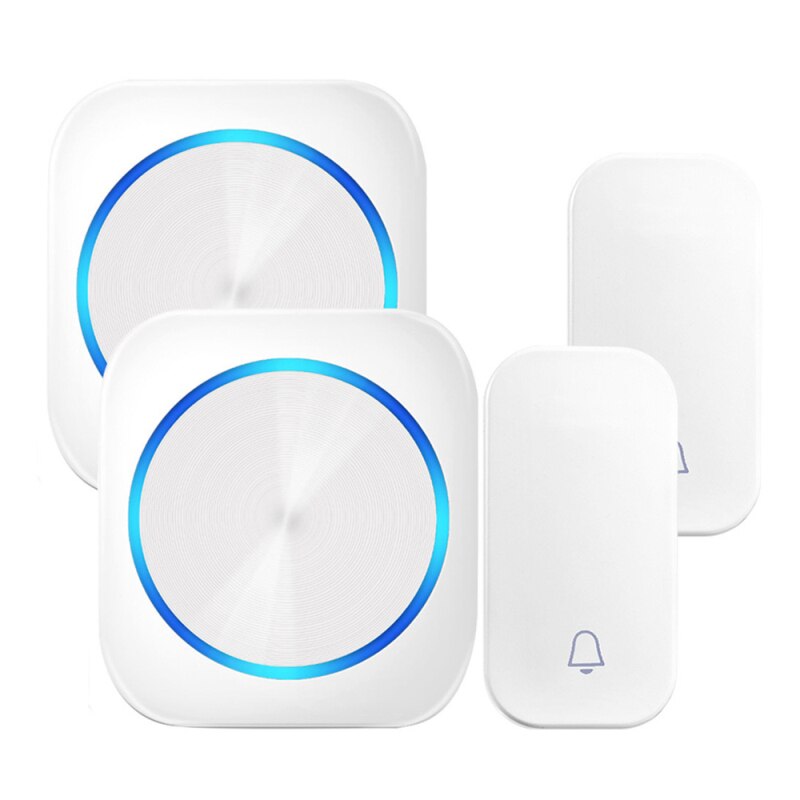 Campainha da porta auto alimentado à prova dcordless água sem fio campainha da porta carrilhão luz da noite nenhuma bateria plugue da ue botão de casa receptor: White EU  22