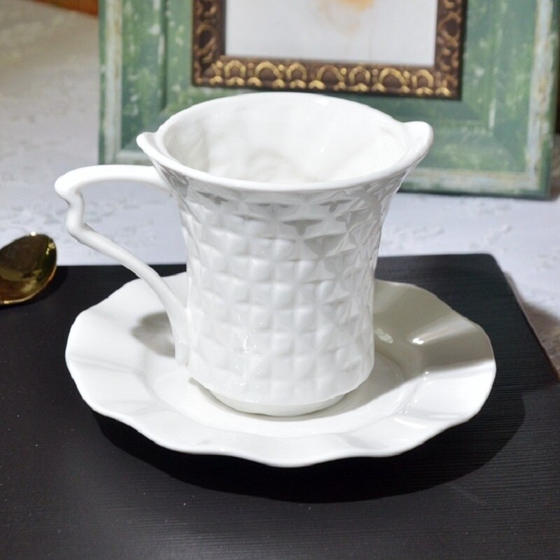250ml Ceramic Water Cup Embossed Mark Cup Pure White Ceramic Cup