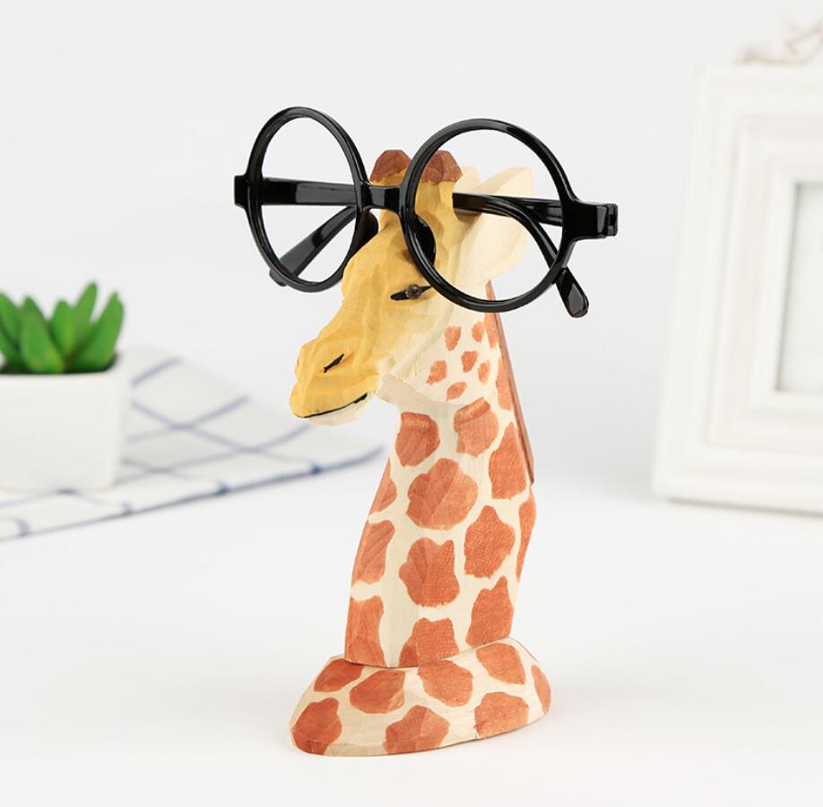 3d dyr hoved træ udskæring legetøj ornamenter træ håndskårne smykker briller holder giraf elg kontor skrivebord hjem indretning: Giraf