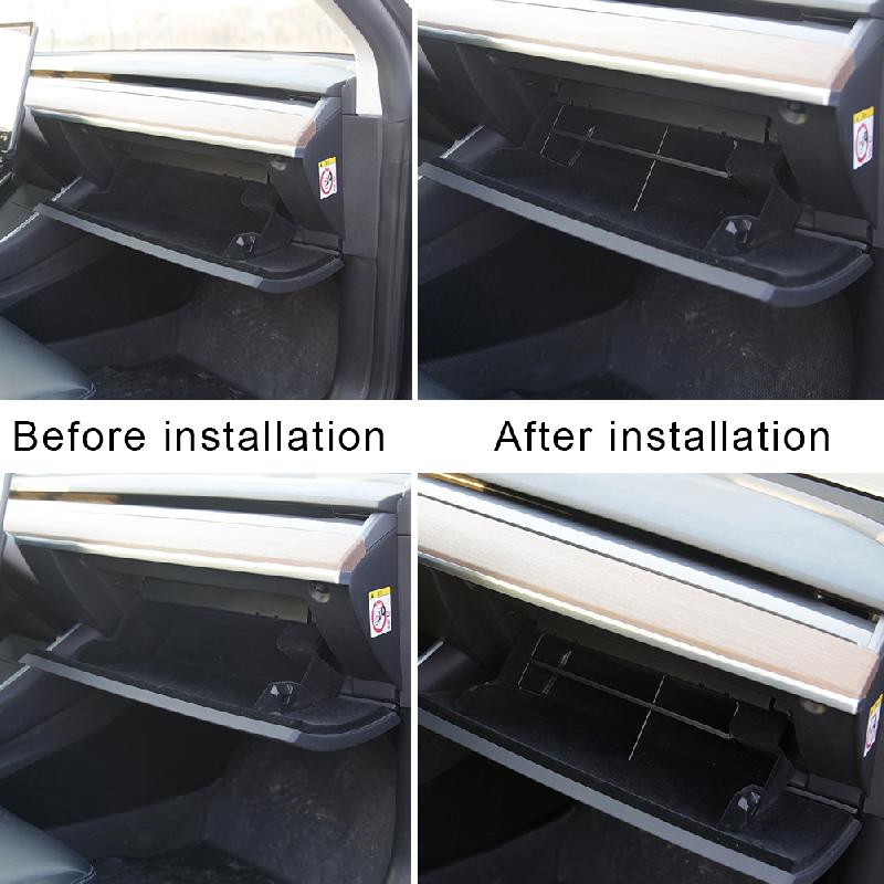 Car Styling Copilot Storage Box ABS Compartment Partition For Tesla Model 3 Glove Box Layered Sorting Board Accessories