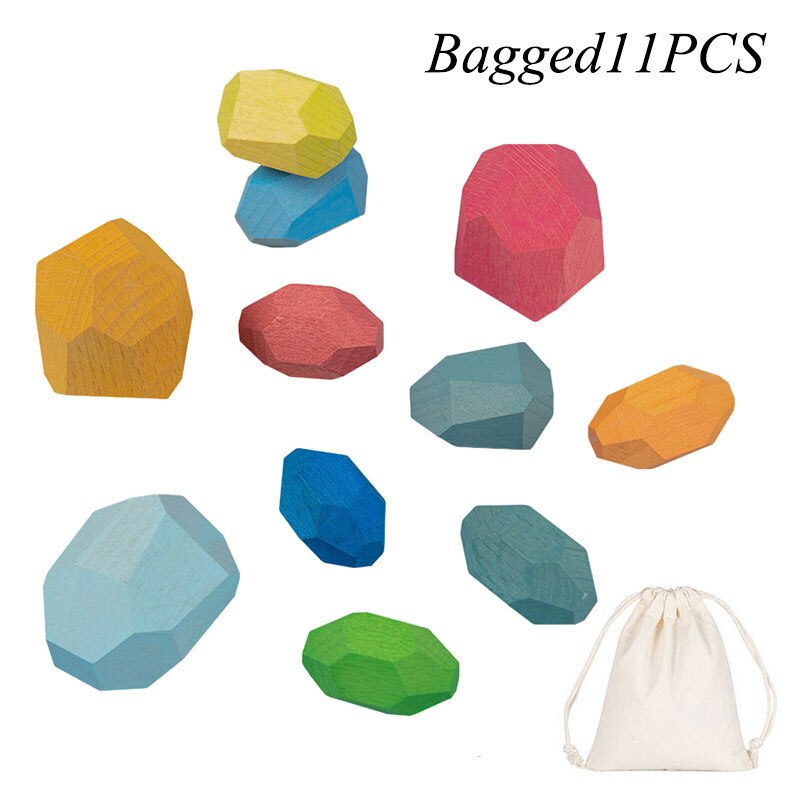 Kinderen Houten Kleurrijke Steen Jenga Bouwsteen Educatief Speelgoed Nordic Stijl Regenboog Stapelen Spel Houten Speelgoed: K-Bagged 11pcs