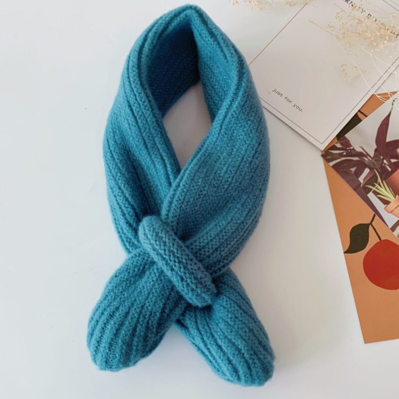 Korean Version Candy-colored Knitting Scarf Children Autumn Winter All-match Baby Warm Woolen Yarn Boys Girls Soft Collars D49: blue