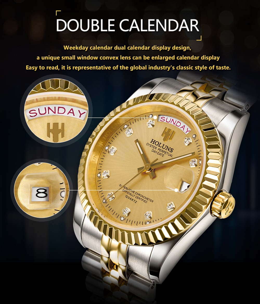 Holuns uhr herren uhren 316L stahl uhr diamanten Miyota quarz business männlichen armbanduhr kalender datum 50M wasserdichte