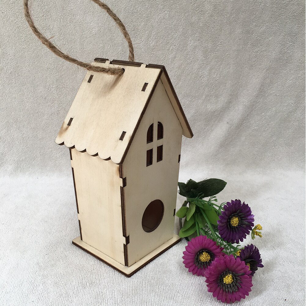 Outdoor Wooden Bird House Hanging Tree Hand-painted Kids DIY Home Garden Decoration Detachable Nest Craft For Outside