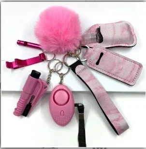 Veiligheidssleutelhanger Volledige set Zelfverdedigingssleutelhanger Set met persoonlijke alarmaccessoires voor vrouwen en meisjes: Bruin