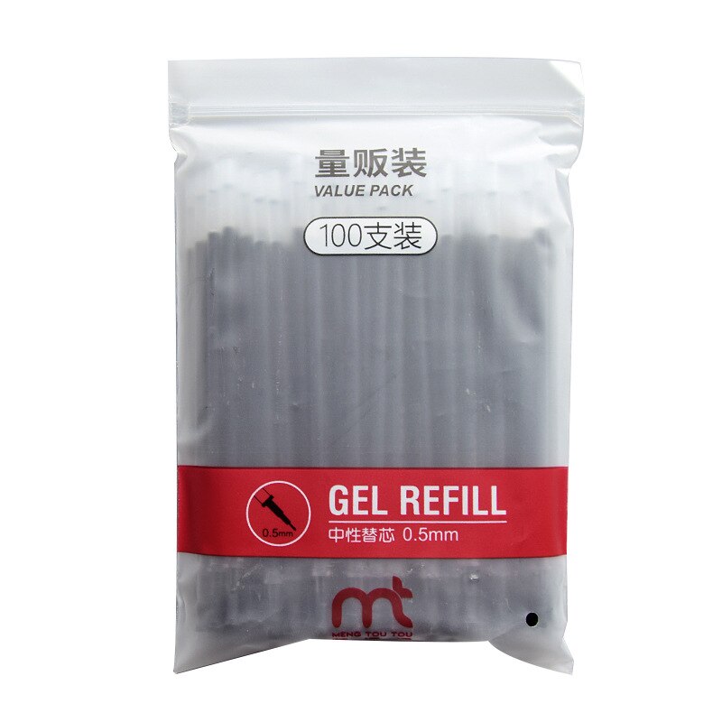 100PCS/lot Full Needle Tube Neutral Pen Core Set 0.5M Carbon Pen Black Pen Core/Blue Red Gel Pen Refill Stationery