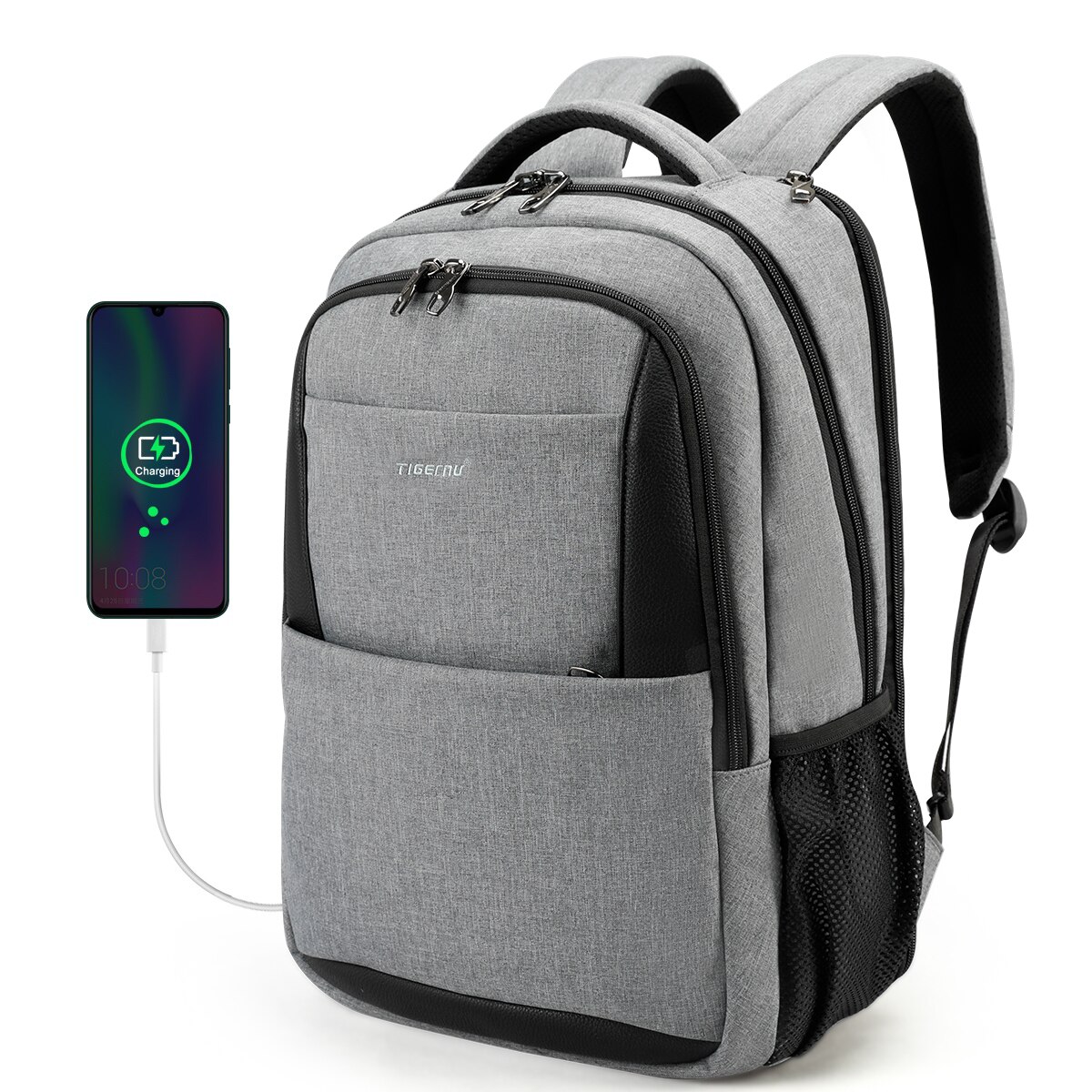 Tigernu-mochila para ordenador portátil para hombre y mujer, morral de viaje grande con usb, impermeable, antirrobo, Delgado, 15,6: Grey 15.6inch