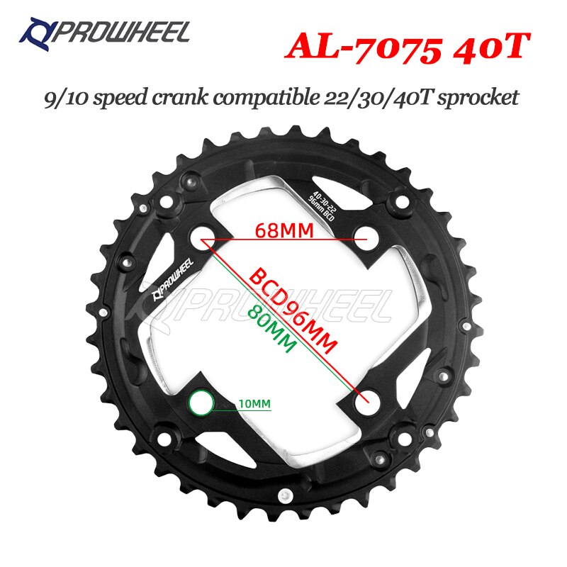 PROWHEEL Round Chainring 64/96/104BCD Mountain Bike Chainwheel 22T 24T 30T 32T 40T 42T 44T Sprocket steel/Alloy Tooth plate Part: M7 10S40T 96BCD 7075