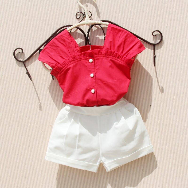 Meisjesblouses zomer kinderkleding tiener schooltopjes katoenen effen rood overhemd kleding voor meisjes schattige kinderblouse