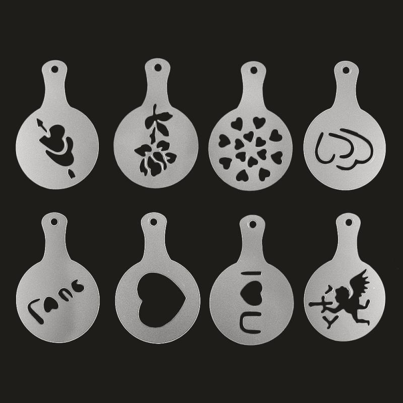 8pcs /set Drawing Mold Fancy Coffee Printing Model Cake Stencils Powdered Sugar Chocolate​ Cocoa Coffee Printing Sieve Tools